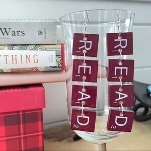 $10 SALE Handmade Scrabble Letter Tile Earring READ Maroon 4” Upcycle Library